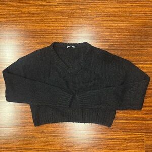 Reformation Wenda Cropped VNeck Sweater Black S Alpaca Merino Wool Blend Relaxed